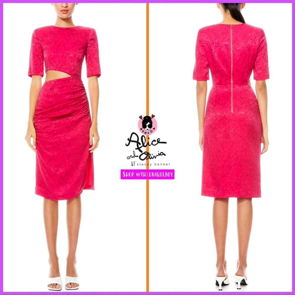 Alice + Olivia Stella Wild Bold Pink Cut Out Slit Midi Dress - Picture 4 of 16